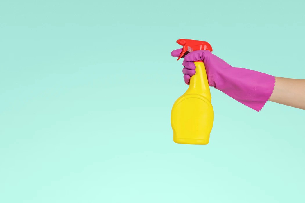 person home cleaning with a spray bottle